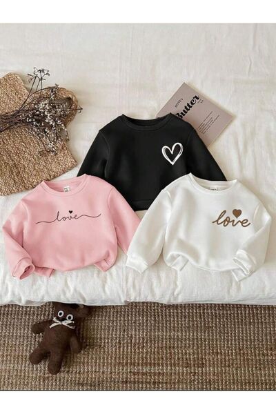 No Plan SWEATSHIRT TRIPLU CU GÂRĂ ROTUNDĂ, IMPRIMAT CU INȚI DE IUBIRE, ROZ/AL...