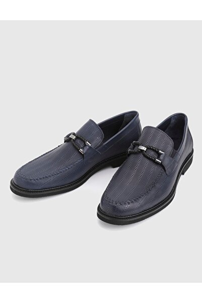 İLVİ Spiro Genuine Printed Leather Navy Blue Men's Loafer Shoes