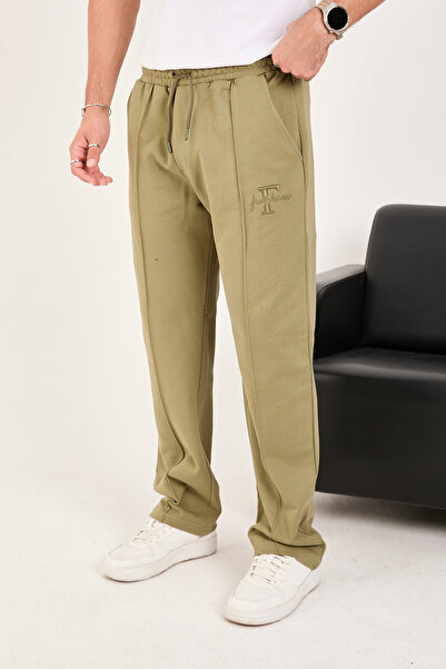 IMPOSING JNS Ανδρικό φαρδύ παντελόνι με 3 κλωστές πράσινο χρώμα