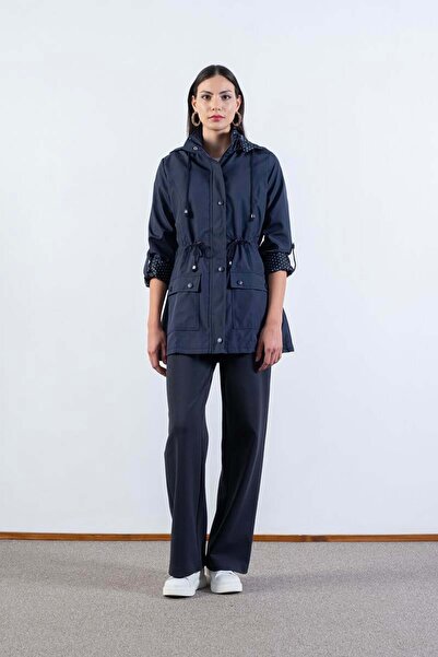 Spazio Christensen Kapüşonlu Çıtçıtlı Katlamalı Kol Safari Mont LACİVERT