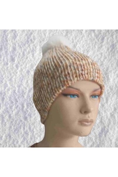 özssa Hand-Knitted Natural Wool and Acrylic Blend Warm Winter Beanie Light Br...