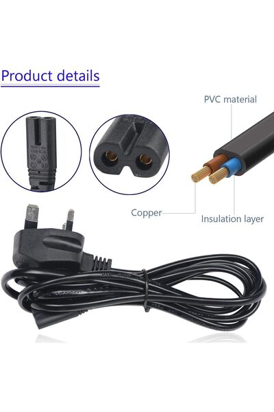 Generic كابل طاقة VUOHOEG من قابس المملكة المتحدة إلى سلك IEC C7 ذو الشكل 8 ثنائي السنون لأجهزة Samsung وToshiba وPhilips وLG وSony P