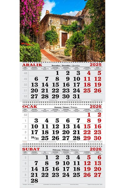 GENC DIJITAL BASKI 2026 Yılı Gemici Takvimi-Mor Çiçekler ve Köy Evi Eze/FRANSA