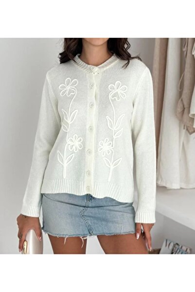 Vaniza Embossed Floral Patterned Knitwear Cardigan