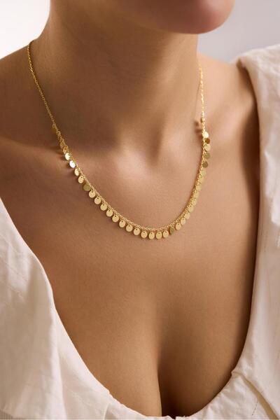 Nereze 925 Ayar Gümüş Gold Kaplama Minimal Pullu Model Kolye