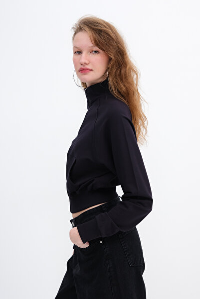 Addax High Neck Zippered Cardigan H12136