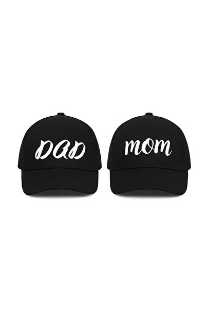 patasarım Mom & Dad baskılı Çift 2' li çıt çıtlı şapka