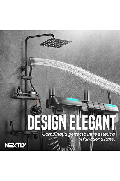 NEXTLY Deluxe Inox Shower Column with Digital LED Display, Anthracite Grey