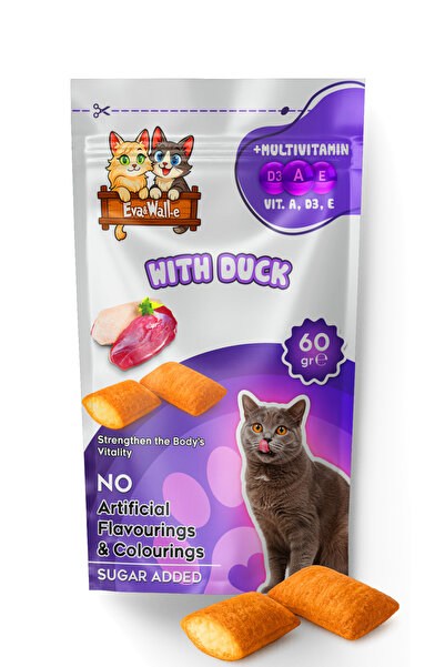 Eva & Wall-e Ördekli Kedi Ödül Maması 60 g | Vitamin Destekli Krem Dolgulu Çıtır Atıştırmalık