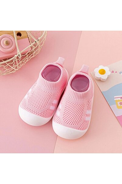 BebeNou Mocasini roz cu dungi laterale albe ADMOC01