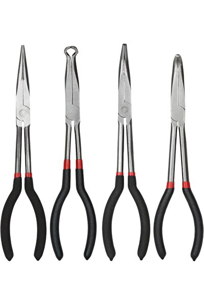 Onuvio Set of 4 Pliers Long 28 cm – Straight Pliers, 90° Nose Pliers, 45° Nose Pliers, Type O Hose Pliers