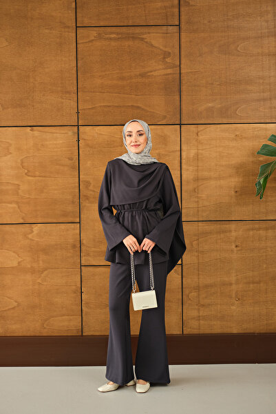 LOCCO Kadın Şal Detay Takım Füme