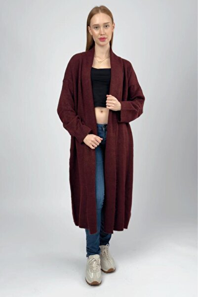 Betimoda Women's Shawl Collar Long Knitwear Cardigan Burgundy