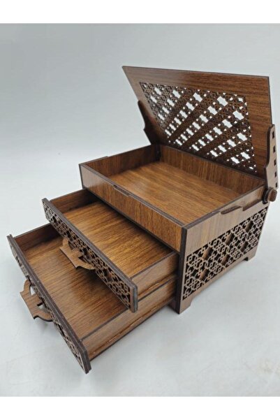 WOODIVA AHŞAP صندوق خشبي مزخرف ذو درجين