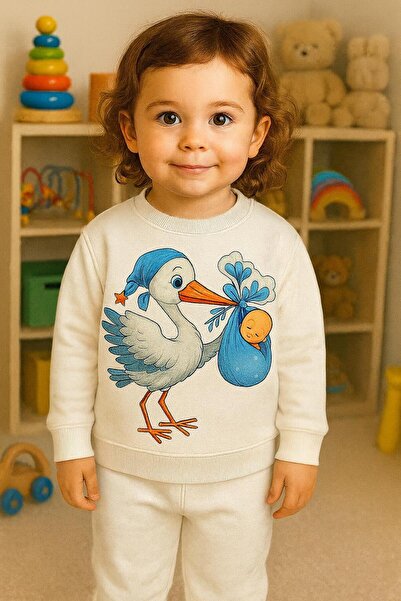 playwear Σετ φόρμας με στάμπα πελαργού που κρατάει μωρό, για ηλικίες 3-4-5-6-...