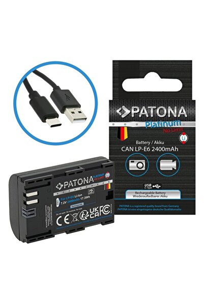 Patona Baterie Platinum LP-E6 cu USB-C 2400mAh compatibilă cu Canon EOS 5D 6D...