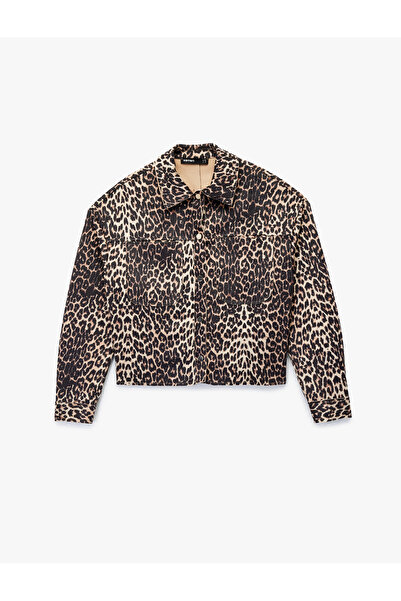 Koton Long Sleeve Leopard Print Faux Suede Jacket