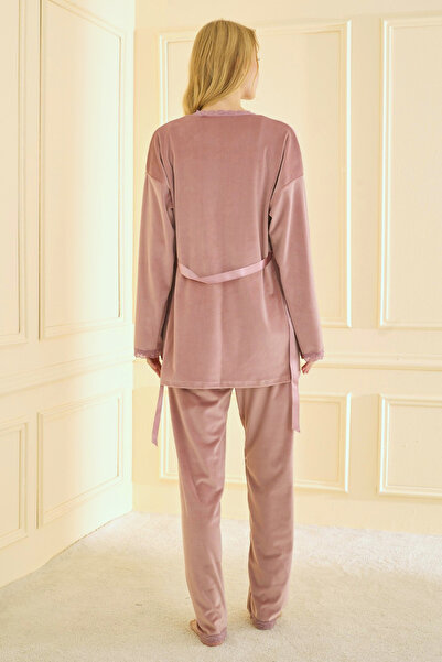 TURAY Premium Soft Velvet 3-Piece Women's Powder Pajama Set with Robe