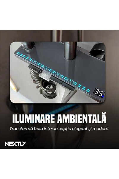 NEXTLY Shower Column: Smart LED, Digital Temp Display, Adjustable, Dark Gray Finish