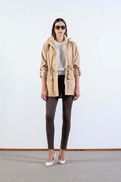 Spazio Christensen Kapüşonlu Çıtçıtlı Katlamalı Kol Safari Mont CAMEL