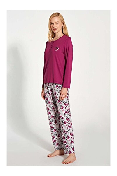 gd goldoremi 1776 Plus Size Women's Long Sleeve Button down Patterned Comfortable Pajama Set