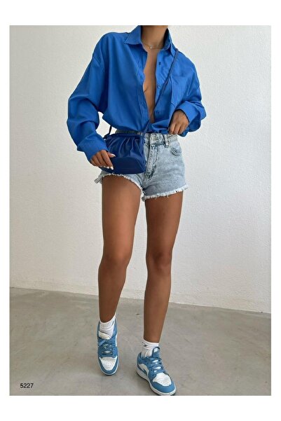 Welike Women's cotton shirt Floo blue