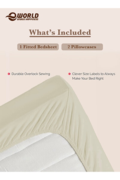 Eworld 3-Piece King Size Black Cotton Fitted Bedsheet Set, Deep-Pocket Sheet & 2 Pillow Covers,