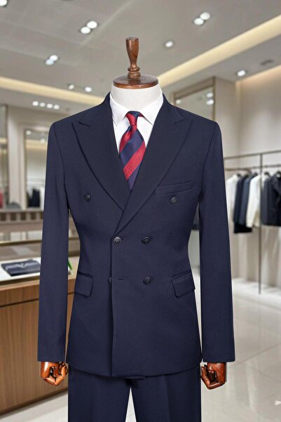 Salihtarzz Takım Elbise Kruvaze SlimFit Lacivert SD42262