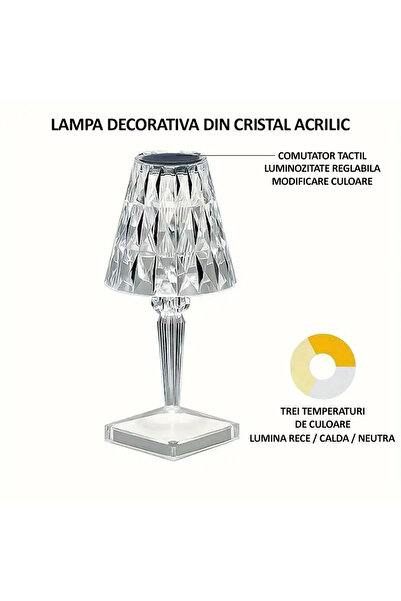 NEXTLY Λάμπα αφής από ακρυλικό κρύσταλλο - Ρυθμιζόμενη τρίχρωμη λυχνία LED, επαναφορτιζόμενη, εκλεπτυσμένη σχεδίαση