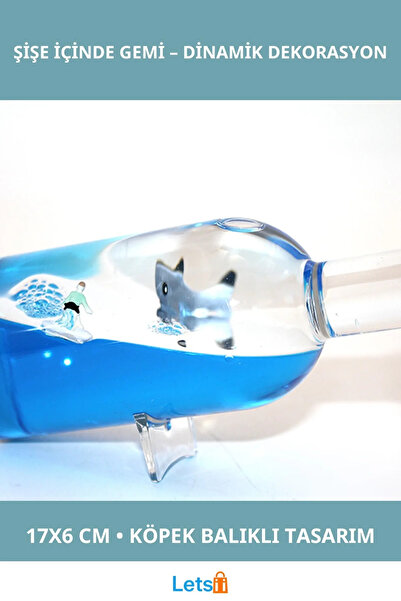 Letsii Şişe İçinde Batmayan Gemi Sörfçü ve Köpek Balığı Tasarımı Süslü Dekora...