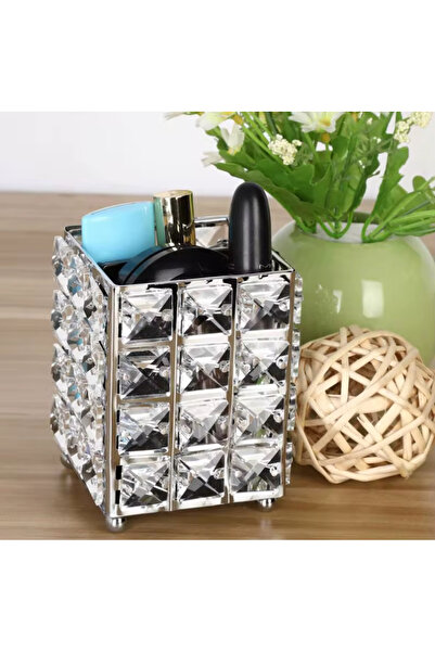 sahane & bazaar Kristal taşlı metal mumluk şamdan ve makyaj kozmetik ürün düz...