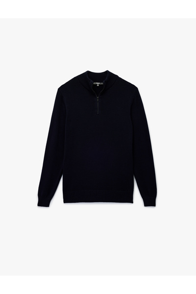 Koton Πλεκτό πουλόβερ από βαμβάκι με μακρύ μανίκι και μισό φερμουάρ