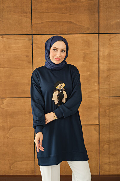 LOCCO Women's Teddy Bear Detail Tunic Navy Blue
