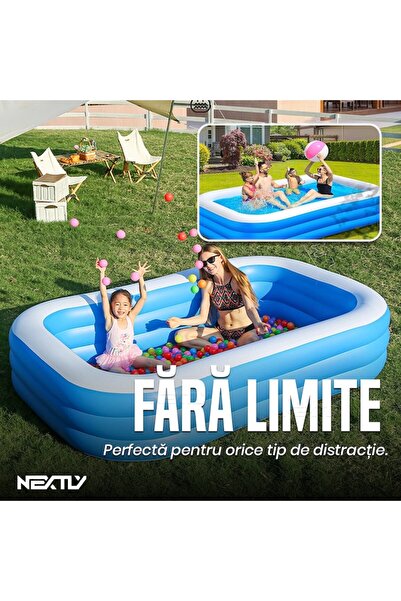 NEXTLY Piscină gonflabilă AquaGarden Deluxe, PVC robust, 150x100x50 cm, Albastru-Alb