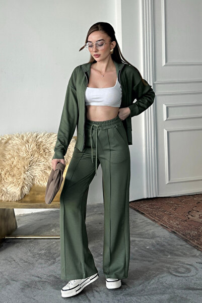 Mogi Butik Women's Modal Fabric Zippered Mock Neck Sets 3106