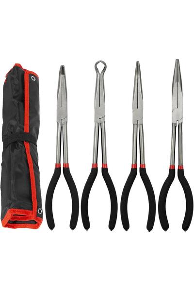 Onuvio Set of 4 Pliers Long 28 cm – Straight Pliers, 90° Nose Pliers, 45° Nose Pliers, Type O Hose Pliers