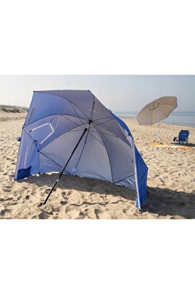 varioshop 2-in-1 Beach Umbrella with Side Panels and Ventilation, Blue