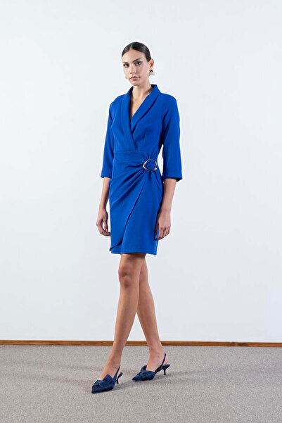 Spazio Crescenzo Şal Yaka Toka Detaylı Elbise SAKS