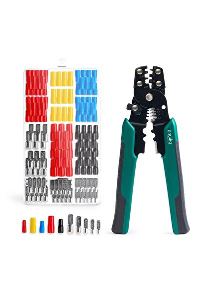 Onuvio Crimping, Stripping and Cutting Pliers, with set of 260 C45 terminal end accessories for electrical