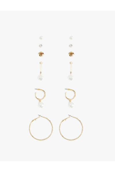 Koton Çelik Karışımlı İnci Detaylı 6'lı Top ve Halka küpe Seti