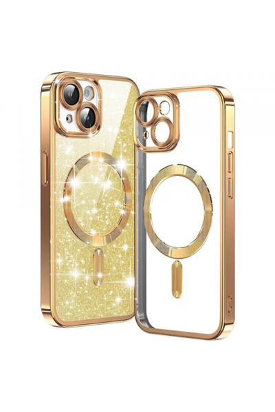 Apple Husa MagSafe pentru iPhone 15 Plus, Techsuit, Luxury Glitter, Aurie