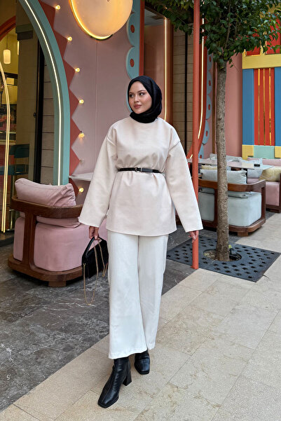 LOCCO Κρέμα τουνίκ με λεπτομέρεια γυναικείας ζώνης