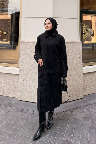 LOCCO Women's Felt Cashmere Coat Black