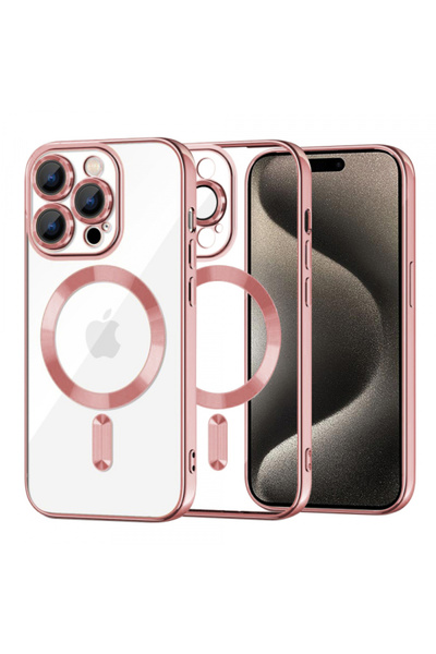 Apple Калъф MagSafe за iPhone 15 Pro Max, Techsuit, Луксозен кристал, Розов