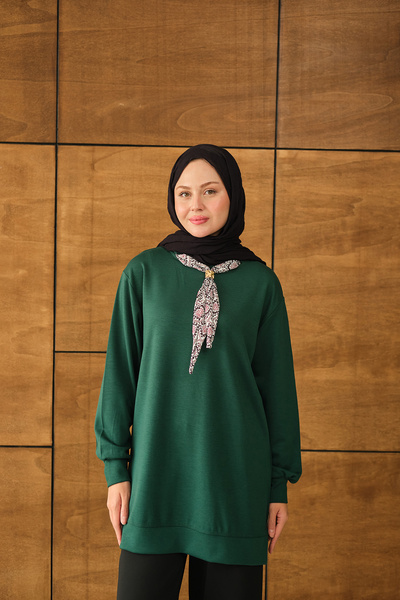 LOCCO Women's Collar Scarf Tunic Emerald Green