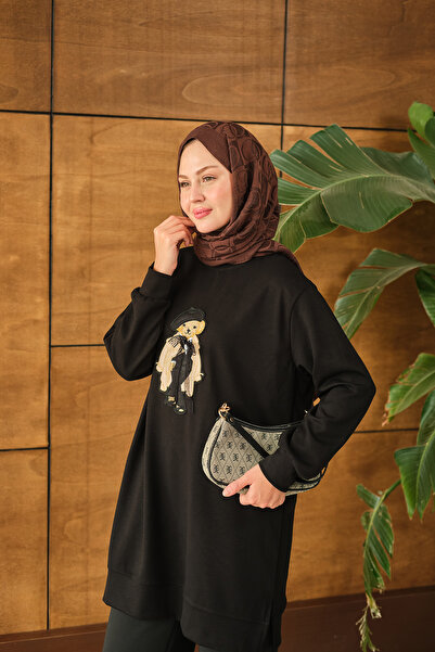 LOCCO Women's Teddy Bear Detail Tunic Black