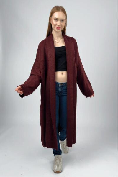 Betimoda Women's Shawl Collar Long Knitwear Cardigan Burgundy