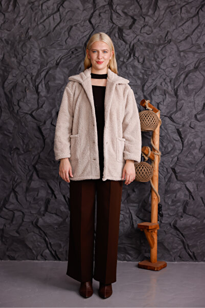 trendlina Double Pocket Buttoned Plush Jacket