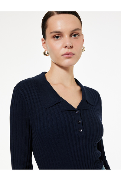 Koton Pulover tricotat cu mânecă lungă și guler polo cu jumătate de nasturi