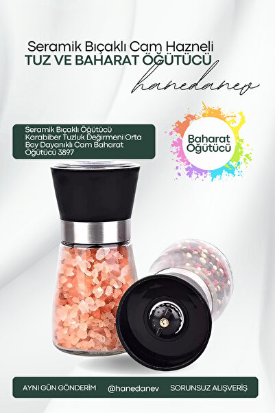 Hanedanev Seramik Bıçaklı Öğütücü Karabiber Tuzluk Değirmeni Orta Boy Dayanık...